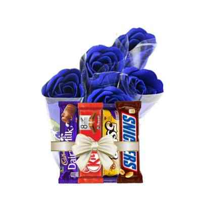 Artificial Blue Rose with Chocolate Gift Items